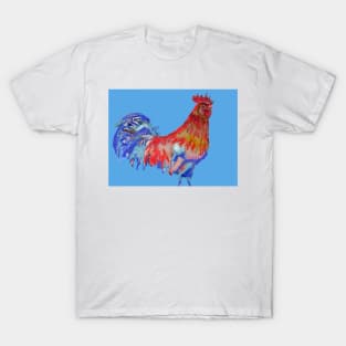 Rooster Watercolor Painting Blue T-Shirt